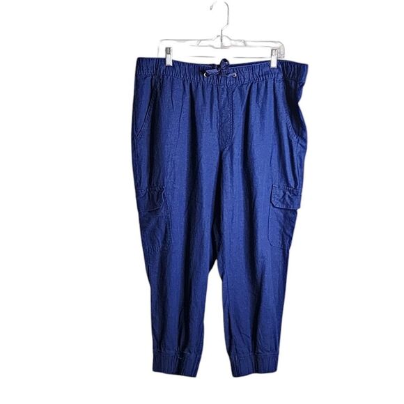 St. John's Bay navy linen blend pull on cargo pants PXXL - Picture 1 of 5